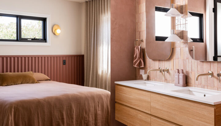 Palm Springs Home Design Master Bedroom with blush and pink features