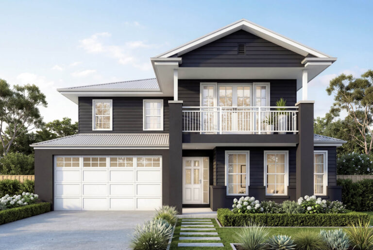 Hamptons Facade | The Captiosa Double Storey Dark Hamptons Facade