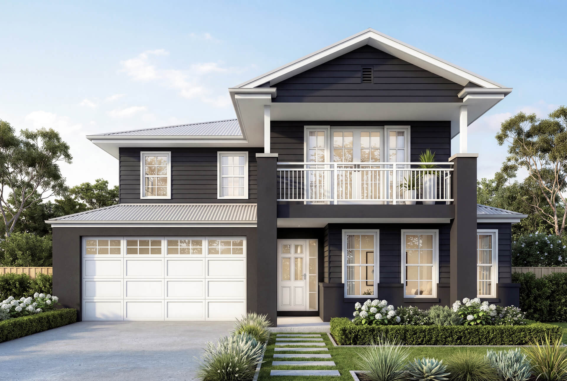 Hamptons Facade | The Captiosa Double Storey Dark Hamptons Facade