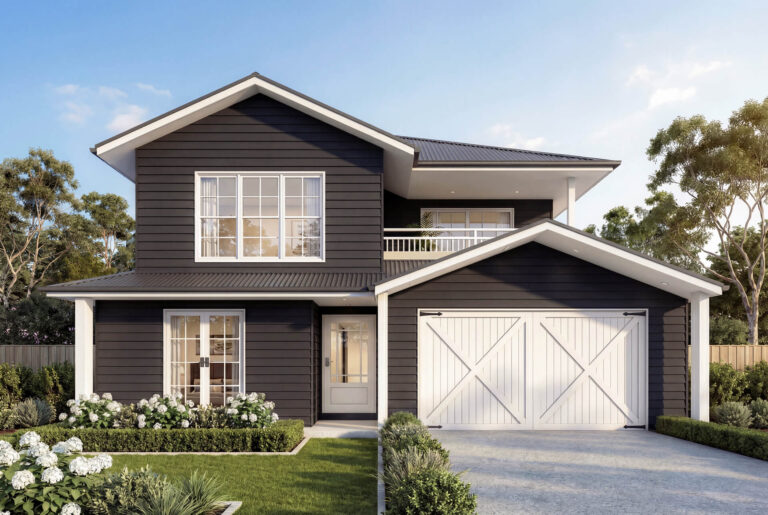 Dark Hamptons Facade | The Samphire Double Storey Dark Hamptons Facade