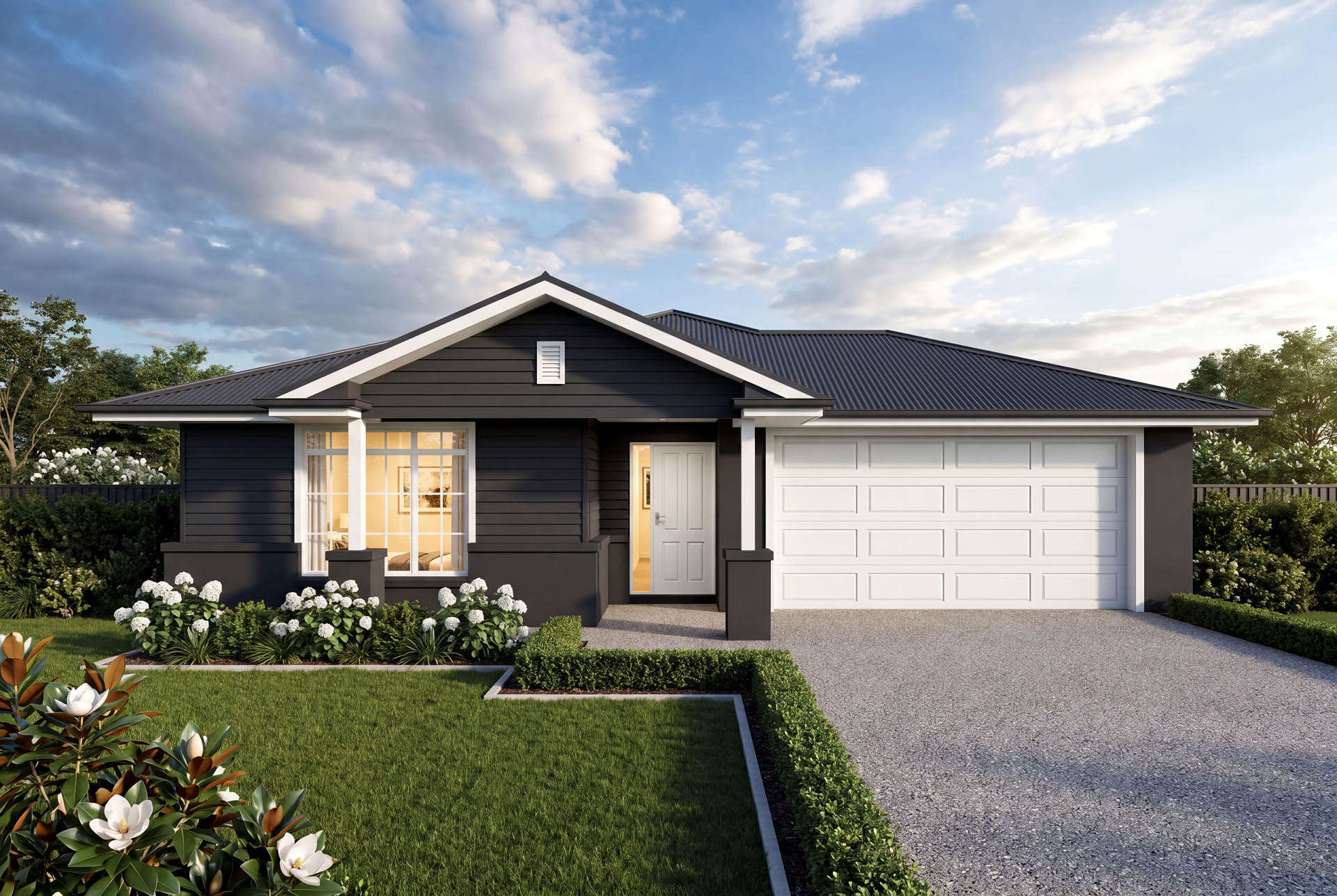 Paluma Single Storey Dark Hamptons Facade