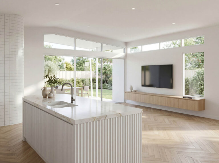 Kitchen Living view render of the Taree Display Home