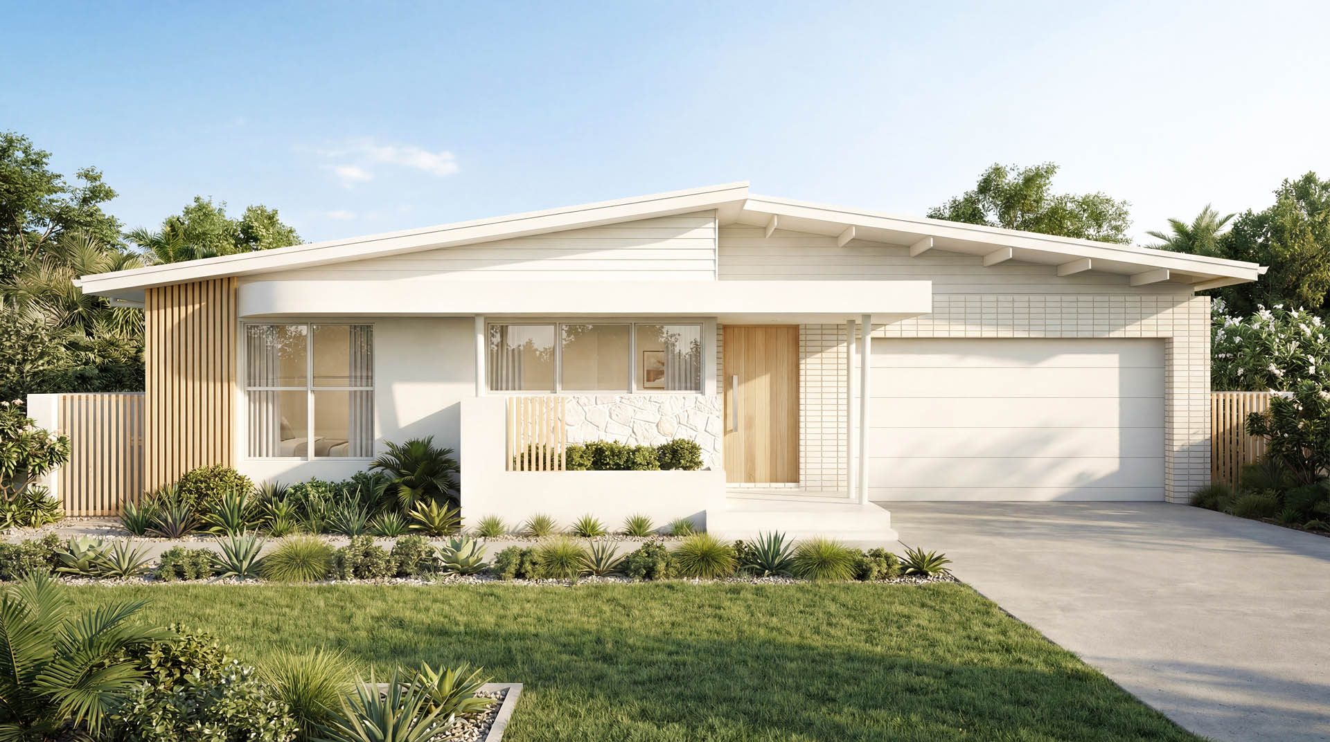 Taree Display Home Facade in Modern Mid-Century style